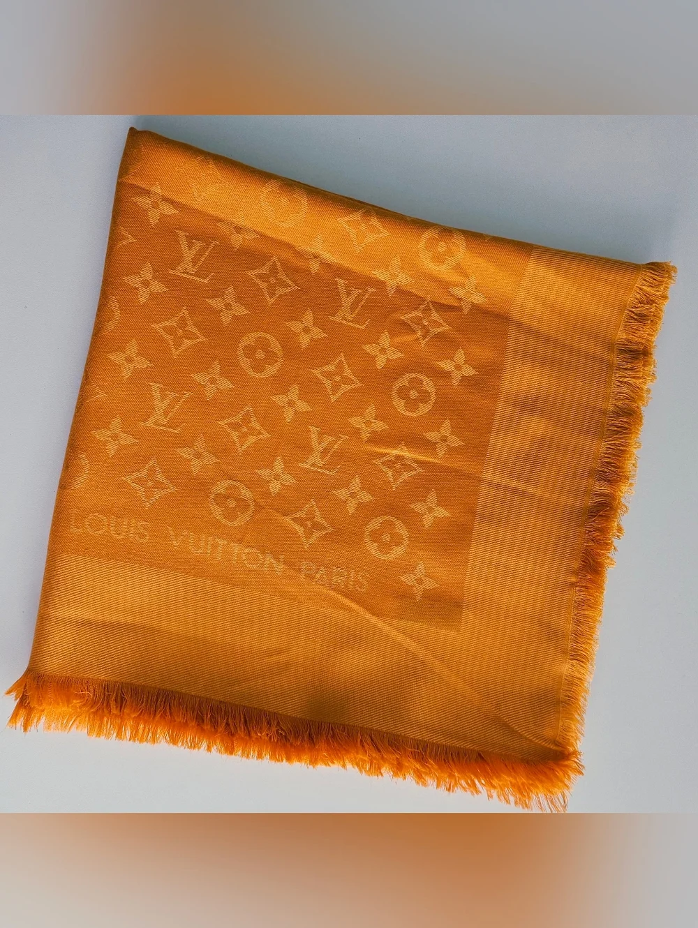 Louis Vuitton Orange Classic Monogram Silk Wool Oversized Shawl Scarf - Picture 7 of 12